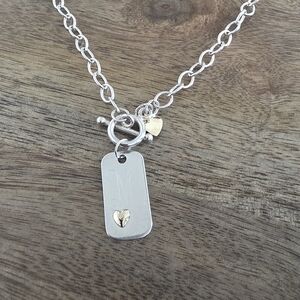 JANE BASCH 14K STERLING SILVER TAG TOGGLE NECKLACE HEART MONOGRAM M